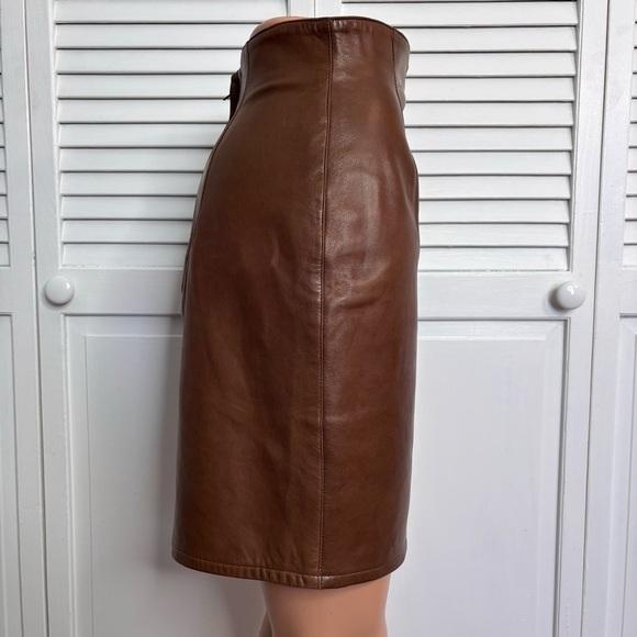 KRIZIA Brown Vintage Vegan Leather Miniskirt Size 4 - Picture 3 of 7
